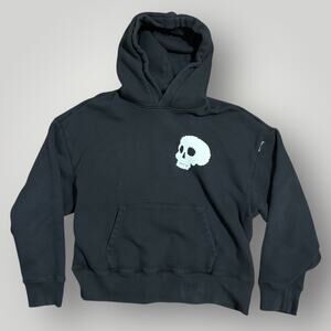 Palm Angels Hoodie Medium Black Pixel Skull Back Logo Heavy Cotton Boxy Crop Fit